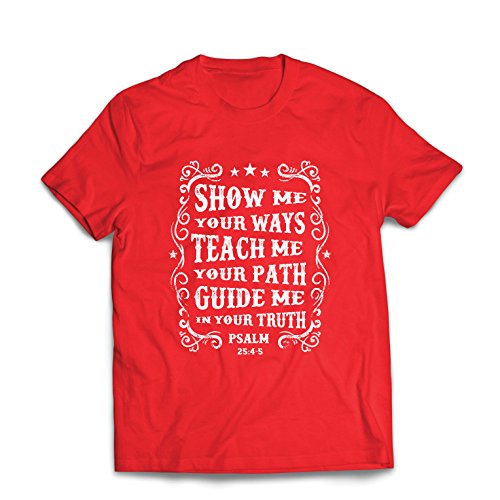 lepni.me - lepni.me T-shirt pour homme Psaume 25 : 4-5, religion chrétienne, foi, bible - Pâques - Résurrection - Nativité, tenue religieuse, Rouge multicolore, M