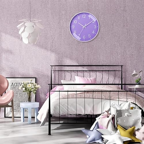 Image of Rylan Plastic Digital Wall Clock 12 inch Silent Quartz Decorative Non-Ticking Classic Clock Battery Operated Round Easy to Read for Room /Home /Kitchen /Bedroom /Office /School (Light Purple)'