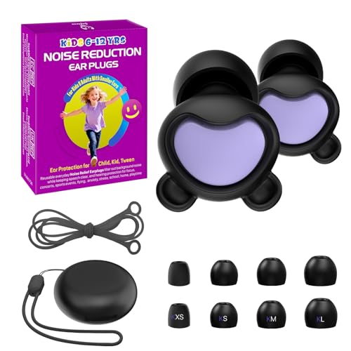 Kids Noise Reduction Ear Plugs(6+yrs) – Reusable Child Ear Protection for Sensitive Ears, Comfortable Earplugs for School, Travel, Focus, Concert, Sleep & Loud Events, 26dB Hearing Protection, 1Pair