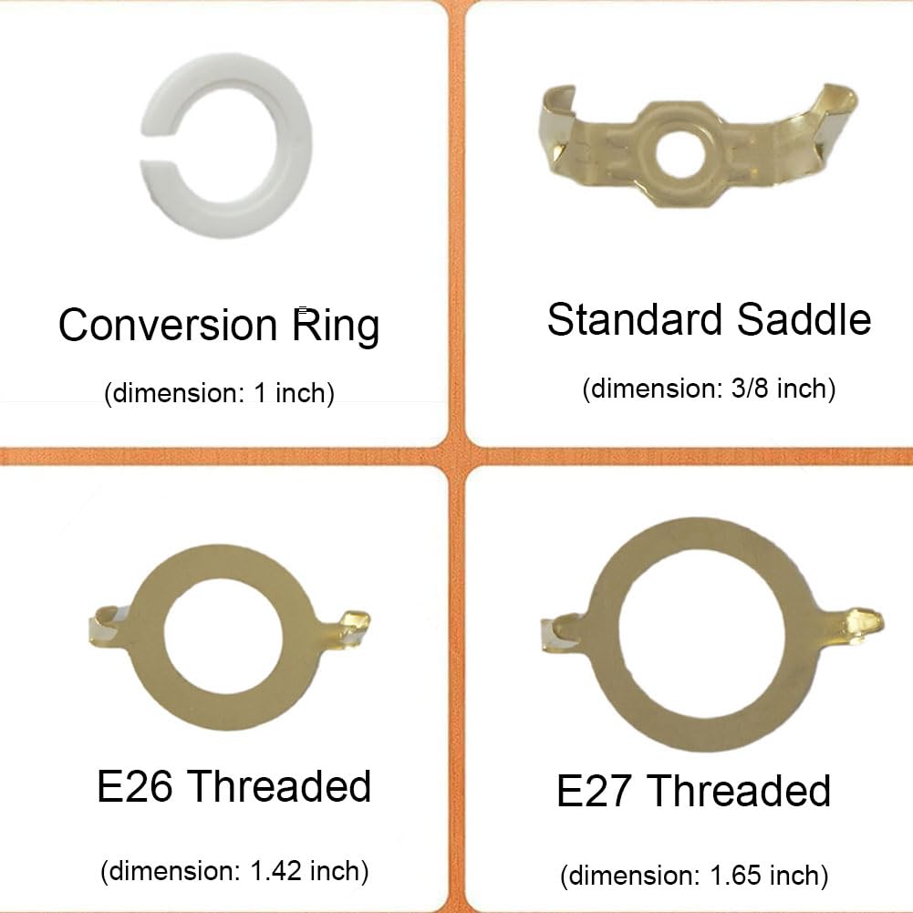 LISSION Adjustable Lamp Shade Harp Holder Kit – 7/8/9/10 Inch Heights With E14/E26/E27 Adapters And Finial Set (Gold)