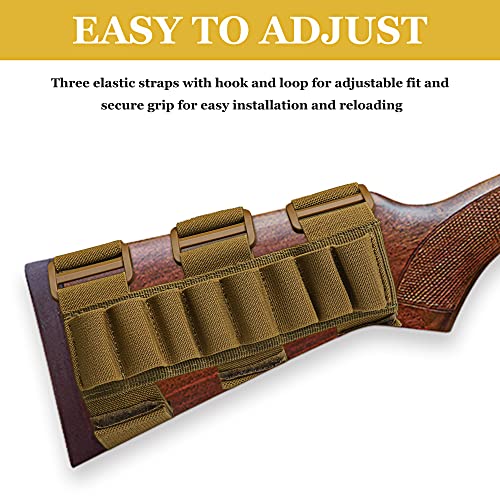 Lovlife Gun Stock Ammo Pouch,8 Round Tactical Shotgun Stock Shell Holder,Adjustable Forearm Ammo Pouch 1000D Nylon Mud Color #TOP2