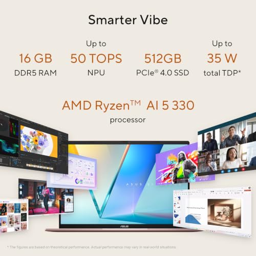 Image of ASUS Vivobook S16 (2026),Smartchoice,AMD Ryzen AI 5 330,AMD Radeon iGPU,16GB RAM (Upgradeable),512GB SSD,FHD,OLED,16 inch(40 cm),Win 11,M365 Basic(1Y),Office 24,BFF Peachy,1.7 Kg,M3607KA-SH147WS,AI Laptop