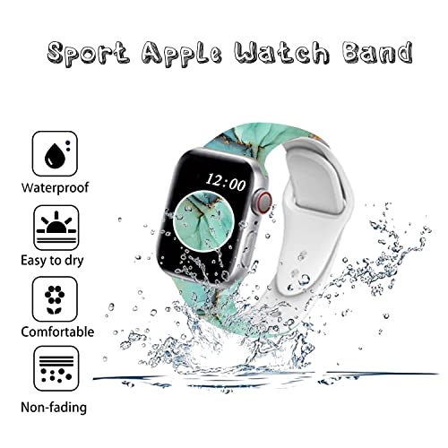 Luxury Green Marble Sport Bands Compatible Apple Watch Band 38Mm 40Mm 41Mm 42Mm 44Mm 45Mm For Women Men, Green Print Adjustable Soft Silicone Replacement Smartwatch Wristband For Iwatch Series 7 6 5 4 3 2 1 Se38Mm/40Mm #TOP1