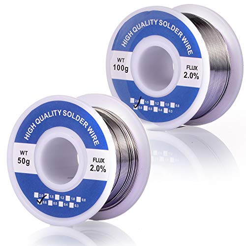 Fpxnb 2 Pack 60-40 Tin Lead Rosin Core Solder Wire Set for Electrical Soldering and DIY 0.0236 in (0.6 mm) 0.0315 in (0.8mm) 0.0394 in (1 mm) 0.0472 in (1.2 mm) 100g (0.22lbs) + 50g (0.11lbs)