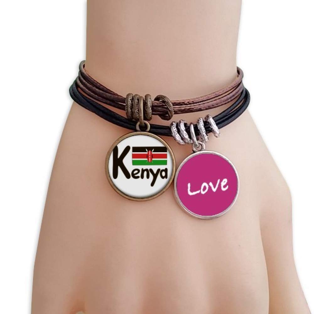 DIYthinker Kenya National Flag Black Pattern Love Bracelet Leather Rope Wristband Couple Set