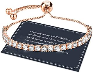 Bracelet for Women,Sterling Silver Tennis Bracelet Crystal Slider Bracelet S925 Women Bracelet Sparkle Diamond Zirconia Adjustable Bracelet Lady Bracelet Gift for Valentine's Day,Silver,Gold,Rosegold