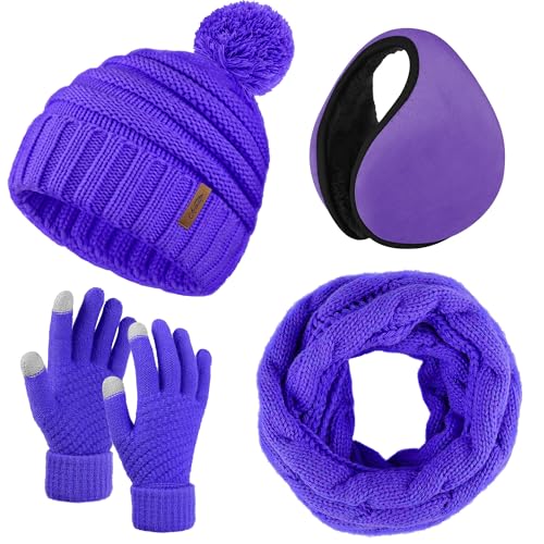 Apoway Winter Warm Set Knitted Beanie Hat Scarf Cold Weather Touchscreen Gloves Soft Ear Warmer for Men Women