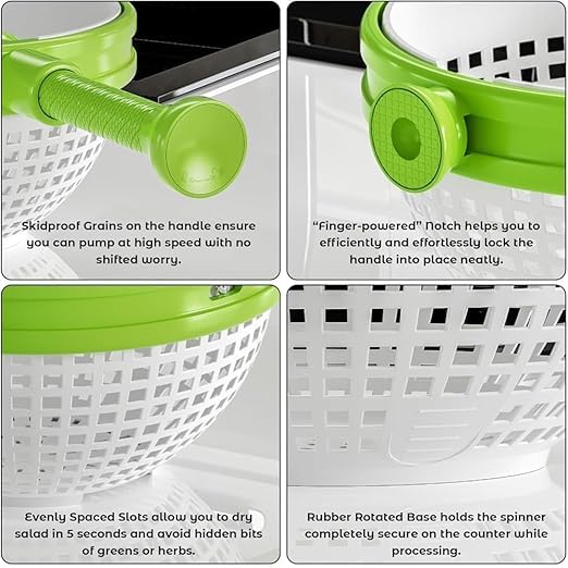 Image of Kitchen Salad Spinner with Rotating Drain Basket - Vegetable & Fruit Washer Dryer with Collapsible Handle