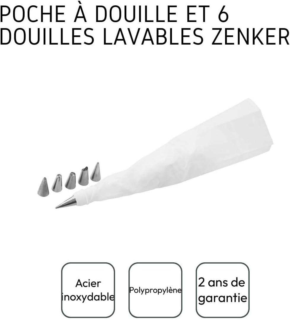 Zenker Decorating Bag "Patisserie" with 6 Nozzles, White