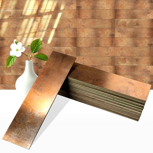 OYASIMI 80-Piece Retro Copper Thick PVC Peel and Stick Backsplash, 2" x 8" Waterproof Subway Tile Peel and Stick Wall Tiles for Kitchen and Bathroom