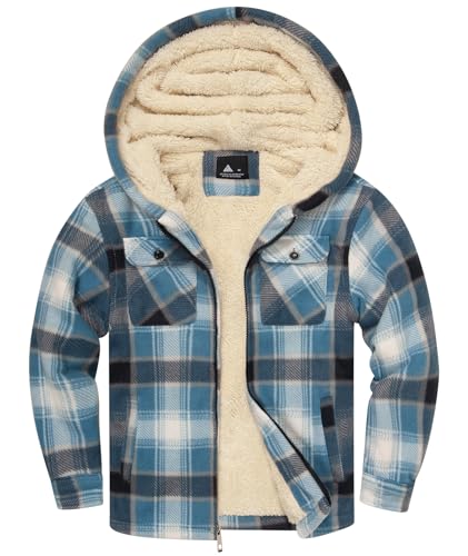Image of V VALANCH Boys Flannel Jacket Hooded Fleece Lined Zip-up Hoodies Plaid Coat for Kids
