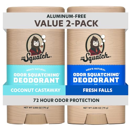 Dr. Squatch Natural Deodorant for Men - Odor-Squatching Aluminum Free - Coconut Castaway & Fresh...