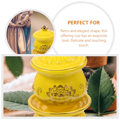 Coupes d'eau pour rituel à domicile en céramique jaune décorative - 4