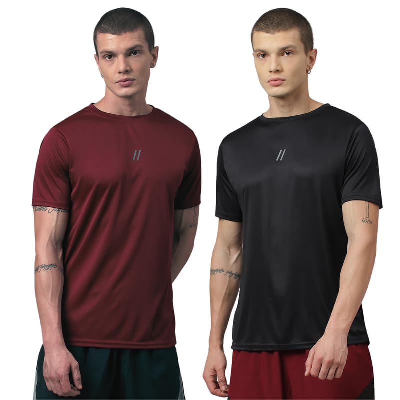 ATICX Slim Fit Polyester Sports T-Shirt for Men – Round Neck Quick Dry Fit Half Sleeve Breathable Stylish Gym & Workout Tee – Lightweight Running Cycling Football Swimming Training Sportswear Top
