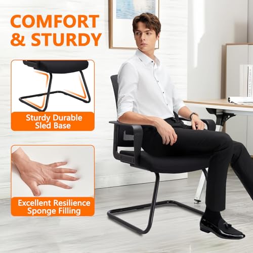 Image of CLATINA Waiting and Guest Chairs for Conference Room with Lumbar Support and Mid Back Mesh Space Air Grid Series Black 1 Pack