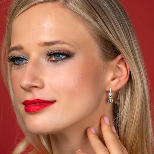 Gem Stone King 925 Silver and 10K Yellow Gold Gemstone Birthstone and Accent Lab Grown Diamond Dangle Earrings | Pear Shape and Cushion |Two-Tone Infinity Dangle Earrings For Women4