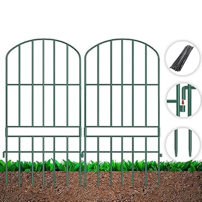 Adavin Animal Barrier Garden Fence,10 Pack Green 12''L x 25" H no dig Fence, Underground dig Protection for Dog Rabbits Rustproof Metal Wire Panel Border, 10 ft Ground Stakes for Outdoor Patio