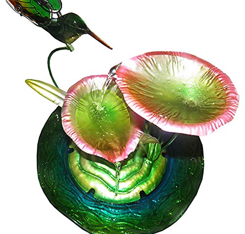 Fonte de Agua Cascata Decorativa Grande de Metal Flores Beija Flor para Jardim Casa Verde (FT-L)