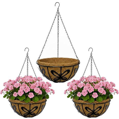CRAYZA 14 Inch Hanging Baskets for Plants Outdoor, 3 Pack