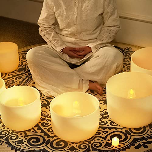 Tigela De Canto De Cristal De Quartzo Fosco De Chakra, Kit De 7 Peças De 6 A 12 Polegadas, Com Estoj