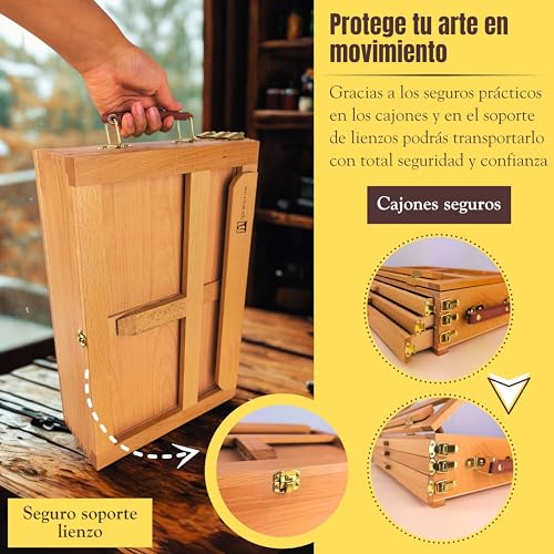 Caballete mesa plegable profesional REMBRANDT, Altura Ajustable lienzos para pintar, Caballete Madera de Haya con 3 cajones para pinturas, atril pintura para adultos, niños, principiantes - imagen 3