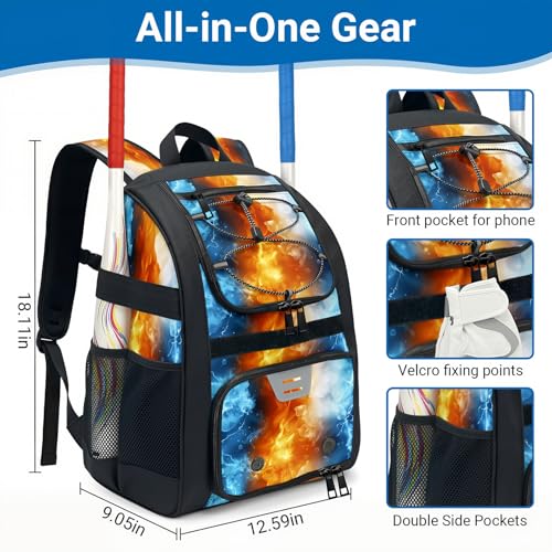 Image of Youth Baseball Bag - Softball Bag for Girls & Boys with Shoes Compartment, Bat Backpack for Baseball, T-Ball & Softball Equipment