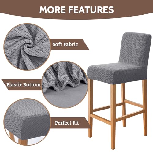 Image of FUANGUI Bar Stool Covers Set of 4, Stretch Bar Stool Seat Covers | Washable Removable Bar Chair Covers with Backs Slipcovers, Bar Chair Covers Square for Kitchen Dining Room Cafe