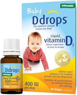 Ddrops Organic Baby 400 IU 90 Drops - Daily Vitamin D Liquid for Infants. Supports Teeth & Bone Health. No Preservatives, No Sugar, Non-GMO, Allergy-Friendly