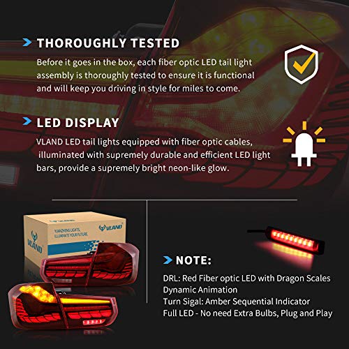 Vland Oled Tail Lights Compatible With Bmw 3-Series F30 F35 F80 Sedan 2013-2018(Not For 2015 328I F30) With Amber Sequential Turn Signals And Red 3D Dynamic Animation Lighting (Red Clear Styles) #TOP7