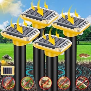 Ultrasonic Mole Repellent Outdoor, Solar-Powered Gopher Repellent for Lawn Yard and Garden, Waterproof Mole Killer Traps, Effectively Repels Gopher Snake Vole Groundhog, Yellow-4 Pack