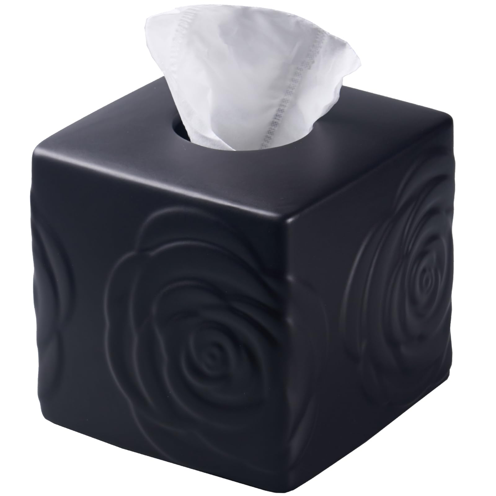 Silver Ceramic Cube Tissue Box Cover with Rose – Large Elegant Rose Floral Square Decorative Tissue Box Holder for Bathroom, Bedroom, Office Desk, Kitchen Counter – Perfect Housewarming Gift