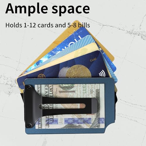 Image of Minimalist Carbon Fiber Wallet for Men, Money Clip Cash Strap Wallet, RFID Blocking Metal Wallet Aluminum Card Holder,Front Pocket Wallet(Matte Navy)