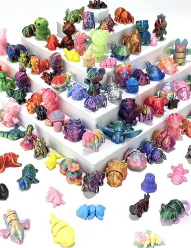 200 Pcs Shimmery Random 3D Printed Mini Animals Pack,Flexible Articulated Animals for Party Favors,Kids Student School Classroom Gifts, Carnival Prizes