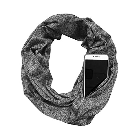 Defal Women's Fashion Solid Color Scarf Infinity Scarf Zipper Pocket Travel Scarf(Grey) Cover