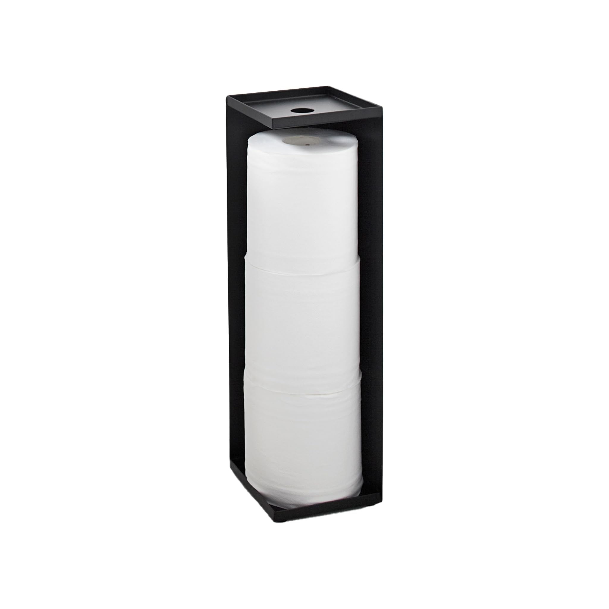 Yamazaki Tower Support pour Papier Toilette Vertical, en Acier - jusqu'à 3 Rouleaux, Rangement Compact Gain de Place pour Salle de Bain, WC, hygiénique - 11,​5 x 11,​5 x 38,​5 cm, Design Japonais, Noir