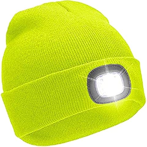 Duracover LEDHED LED Beanie HAT USB Rechargable Twin Lights Front and Back Yellow Cover