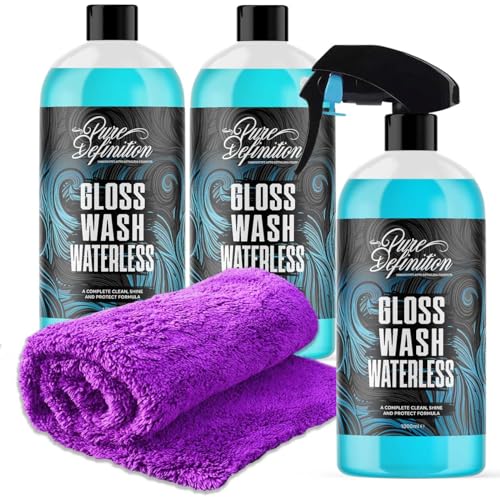 Waterless Wash Kit, Car Spray Carnauba Wax, Great For Showroom Care and Cleaning Paintwork – Pure Definition (3 x 1000ml)