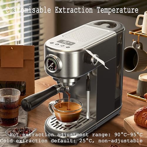 Macchina per caffè Espresso, Macchina per caffè compatta in Acciaio Inox con montalatte a Vapore, Professionale da 20 Bar per Cappuccino e Latte