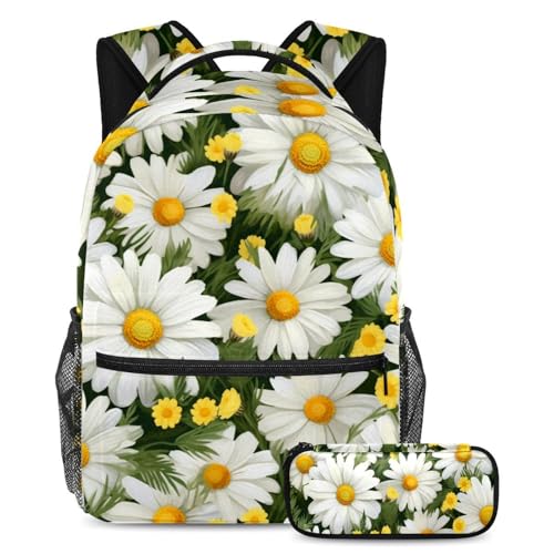 Cartables de grande capacité avec trousse à crayons imprimé fleurs sauvages