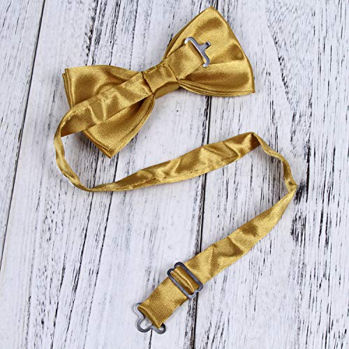 Neck Bowtie Tuxedo For Men Adjustable Solid Satin Pre-Tied 12 Pcs Wedding Party (Gold) #TOP1