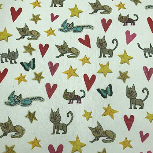 Kt KILOtela - Tela de loneta resinada - Mantelería antimanchas - 100% algodón - Retal de 100 cm largo x 140 cm ancho | Infantil, gatitos - Rojo, amarillo, rosa ─ 1 metro