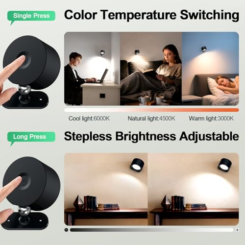 AOMEES Wall Lights Battery Operated Wall Sconce, 3 Color Temperatures & 3 Brightness Level - image 7