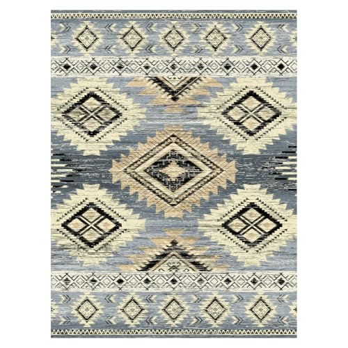 Image of Washable Boho Entryway Rug 2' x3' Small Western Rug Blue White Colorful Color Geometry Door Mat Indoor Entrance Non-Slip Soft Oriental Vintage Carpet Kitchen Entryway Bedroom Corridors Indoor