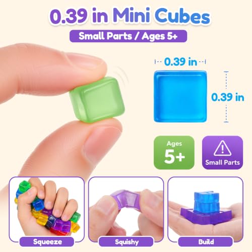 Image of LESONG Mini Sticky Stacking Cubes for Kids: 300 PCS Bulk Classroom Sharing Set, Washable Squishy Sensory Building Toy with Storage Bucket, 0.39 Inch Cubes for Group Play, Sorting, 2D & 3D Builds