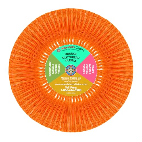Image of Mandala Crafts Small Orange Bookmark Tassels - 100 Bulk Silky Mini Craft Tassels with Loops for Bookmarks, Jewelry Making, Graduation Decorations, and Keychains