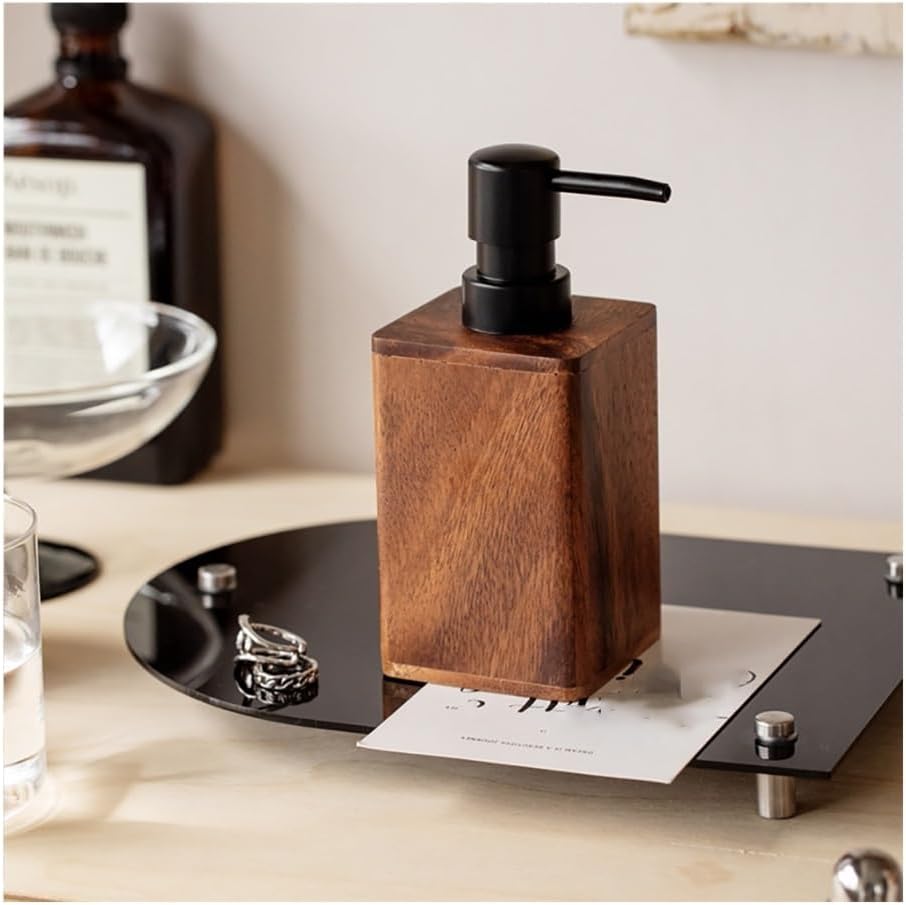 Bathroom Soap Dispenser Vintage Solid Wood Press Bottle South American Walnut Hand sanitizer Bottle Shampoo Body wash dispensed in Empty Bottles Bathroom Dispensers(7x16.5cm)