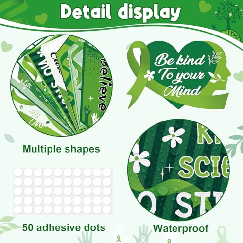 Image of Hooqict 20 Pieces Mental Health Awareness Decorations Signs Motivational Inspirational Green Ribbon Party Directional Sign for Mental Health Awareness Month Therapy Counseling Office Decorations