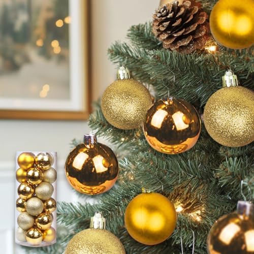 Juego de 24 bolas de adorno de Navidad, 12 brillantes, 6 mate y 6...