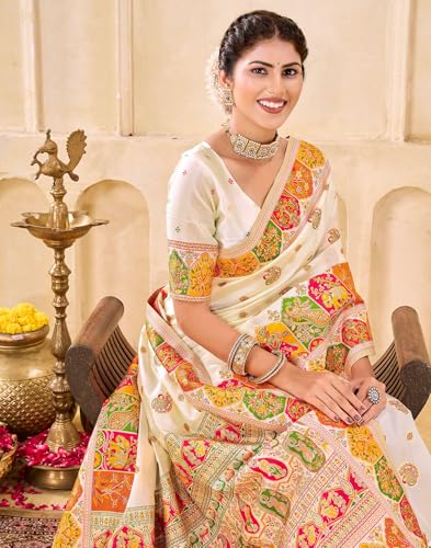 Image of SIRIL Women's Banarasi Silk Jacquard Zari Work Saree With Unstitched Blouse Piece