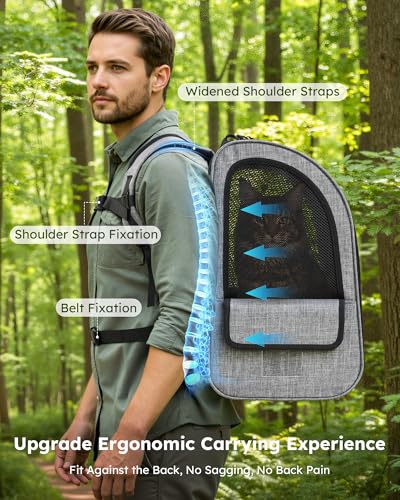 pecute Haustier Rucksack mit Netzfenster XL für 6-10 kg, Tragbare und Faltbare Katzentasche, Atmungsaktive und Leichte Hundetasche, Wasserdichtes Oxford-Tuch mit Viel Platz, Multifunktionales Grau